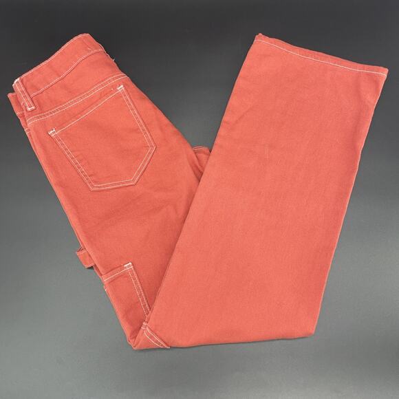 NWT S.O.N.G. Womens 0/24 Orange Cargo Carpenter Low Rise Jeans Y2K Slouchy Baggy - Picture 4 of 9